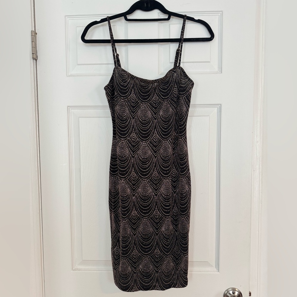 Iris Black and Gold Midi Dress